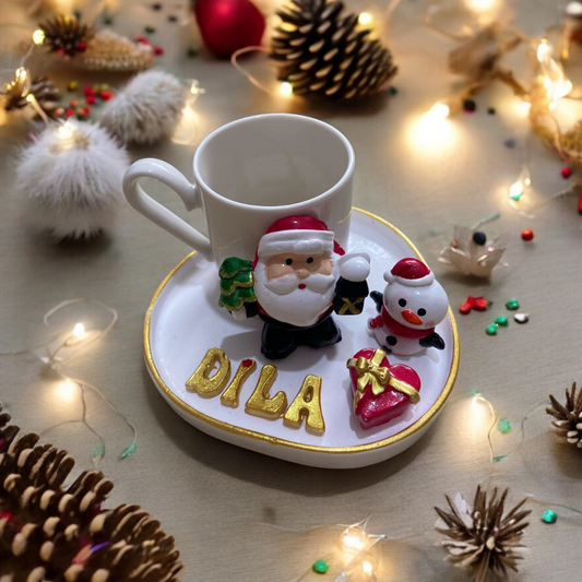 Personalized Christmas Mug and Plate Set – Custom Name Santa & Snowman Cup – Handmade Holiday Gift for Coffee Lovers